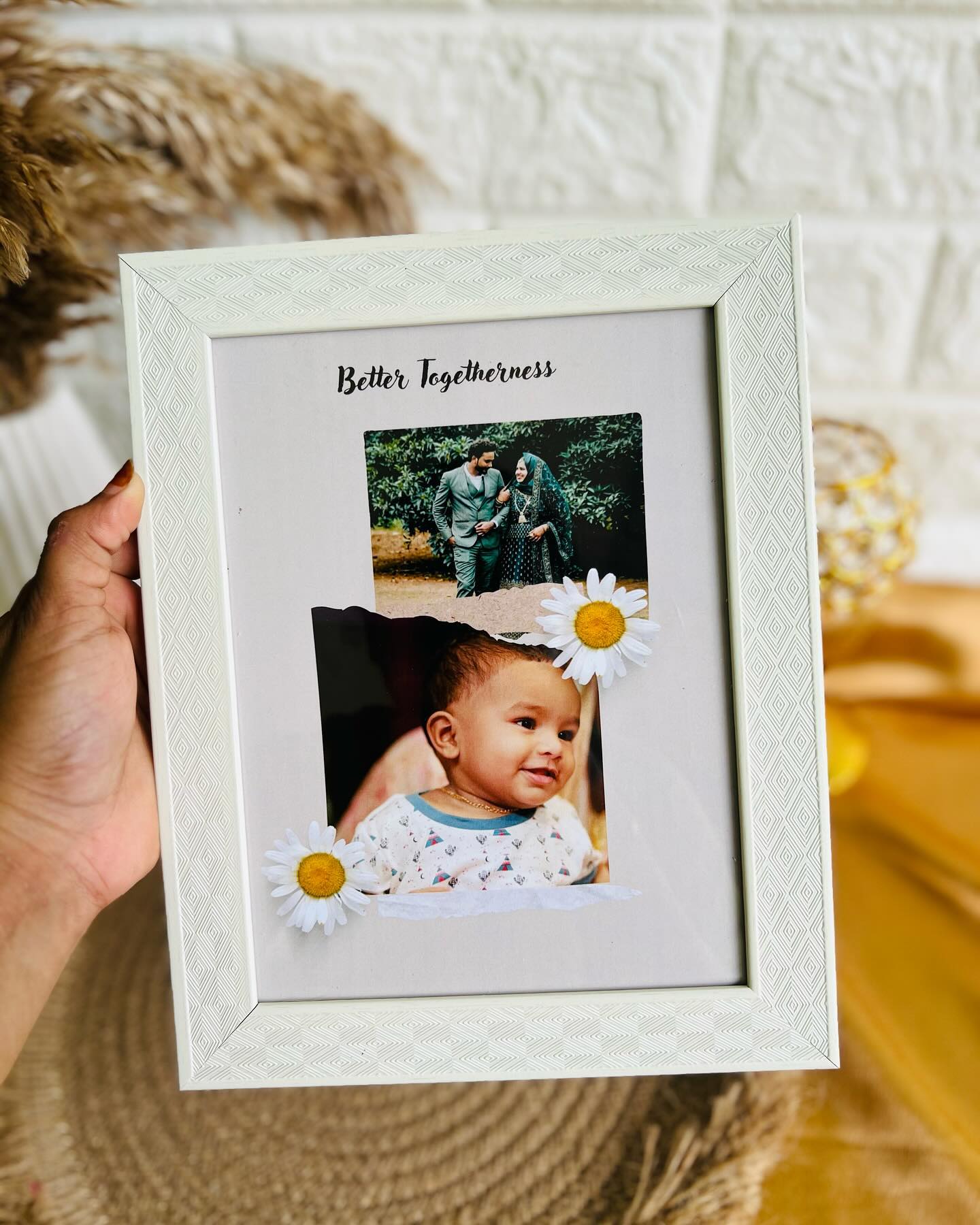 A personalized photo collage frame celebrating family togetherness with a floral touch.