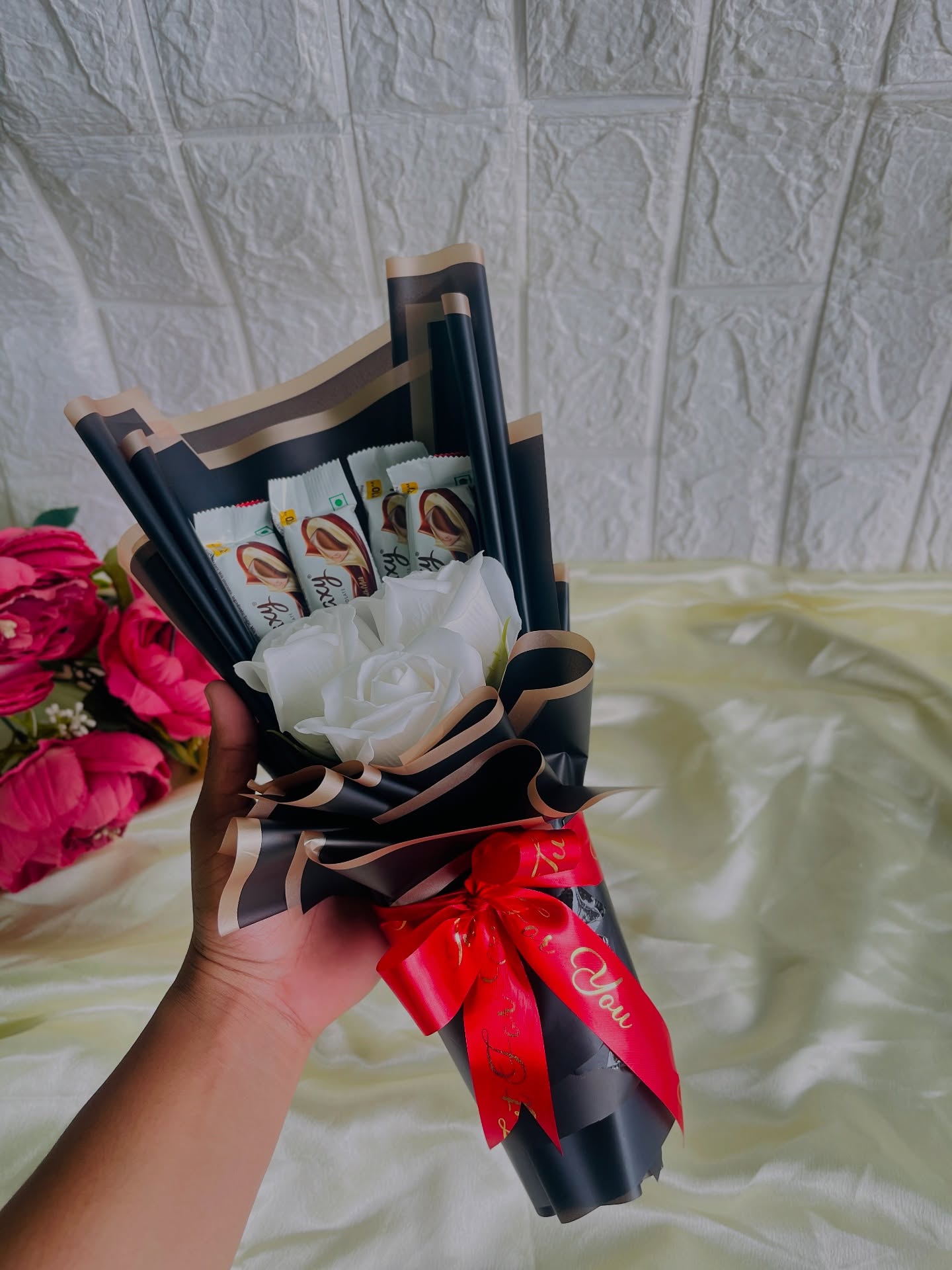 Chocolate & White Rose Bouquet