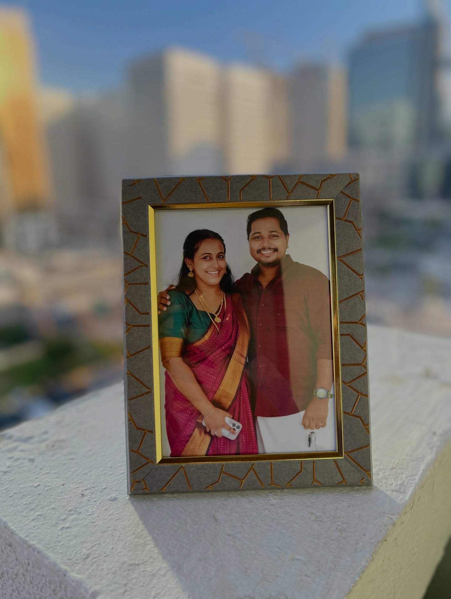A textured photo frame personalized with a cherished couple portrait, a simple and heartfelt just-because gift.