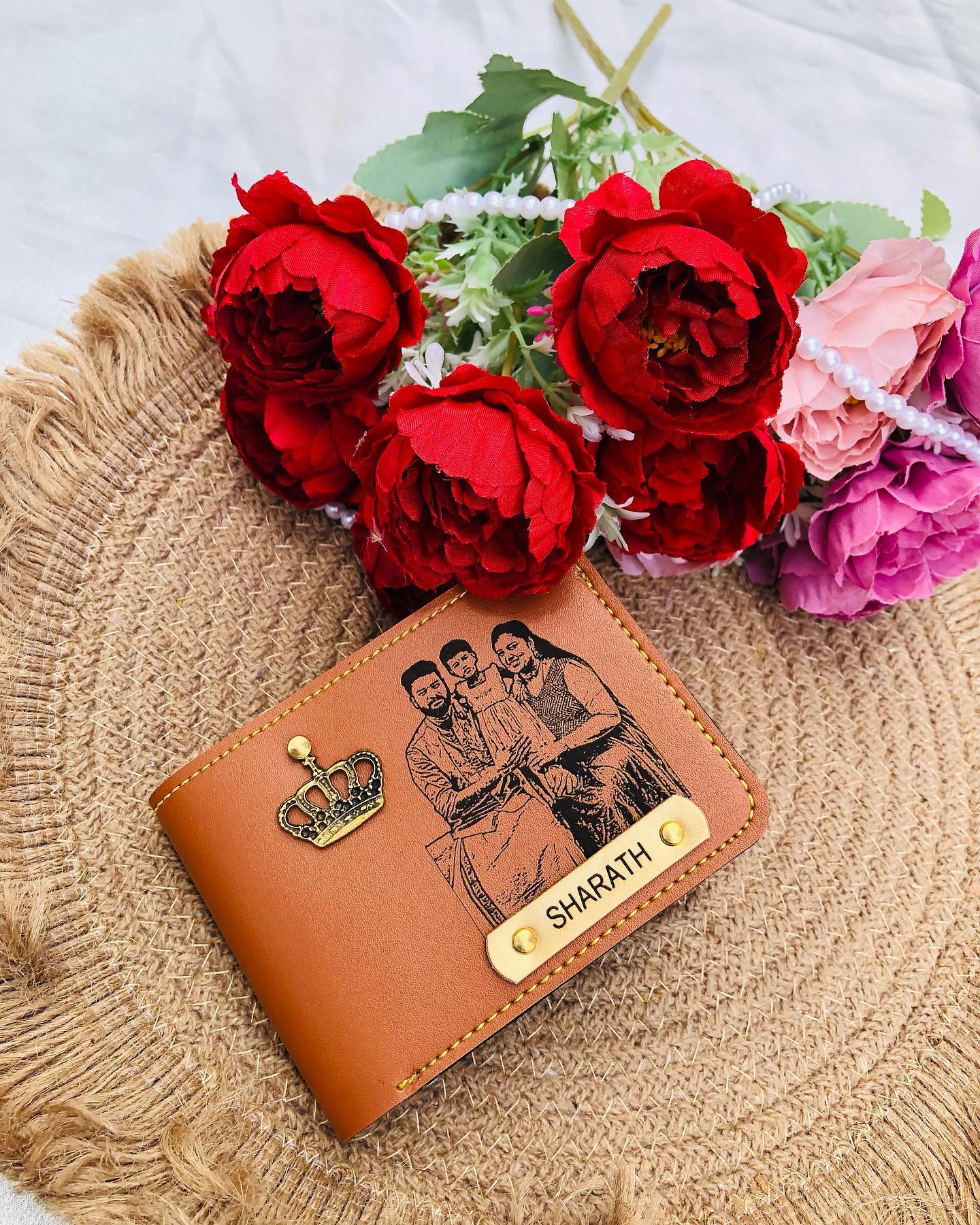 Engraved Family Photo Leather Wallet