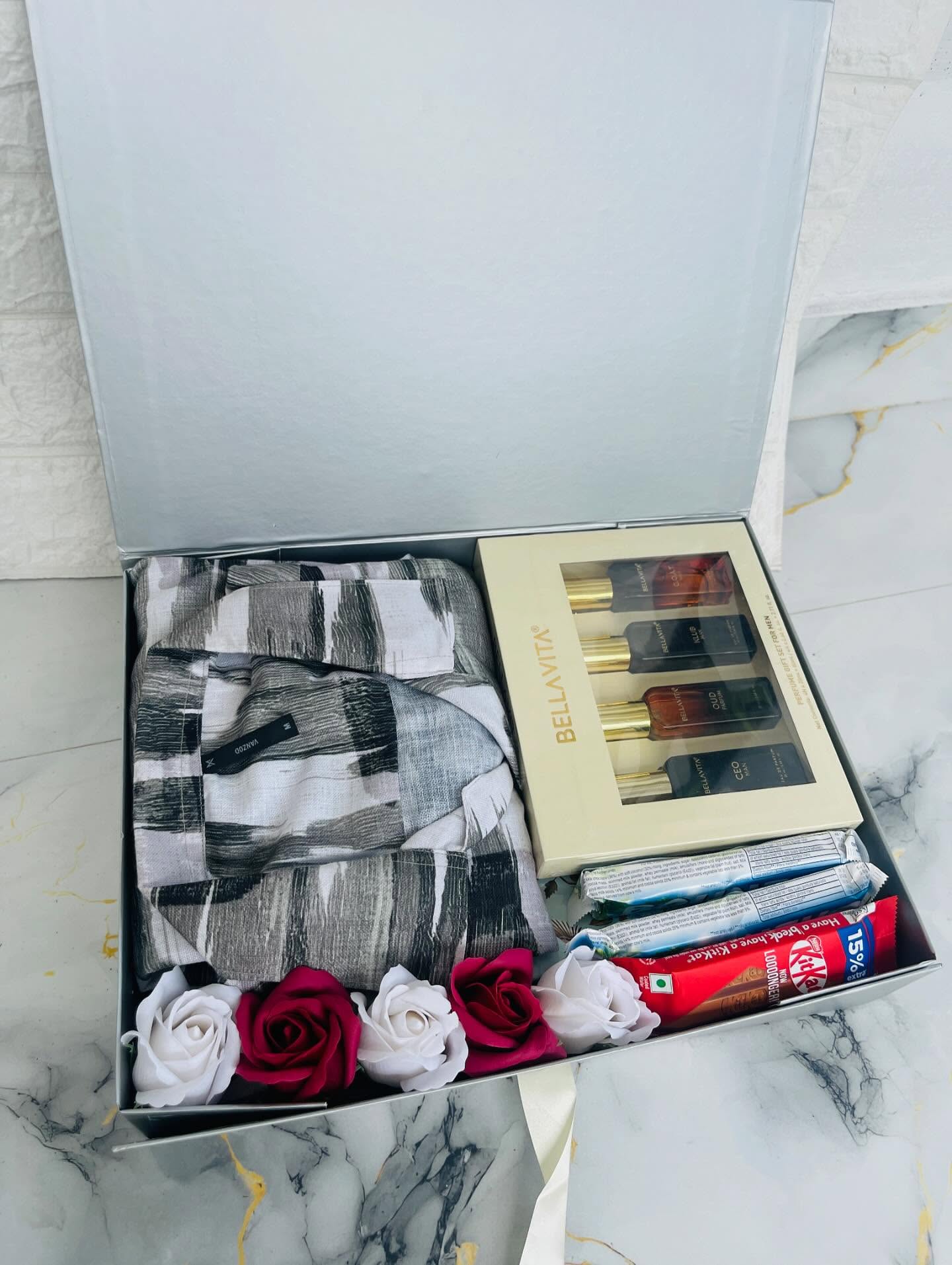 Grey Kurta & Bellavita Perfume Hamper for Him