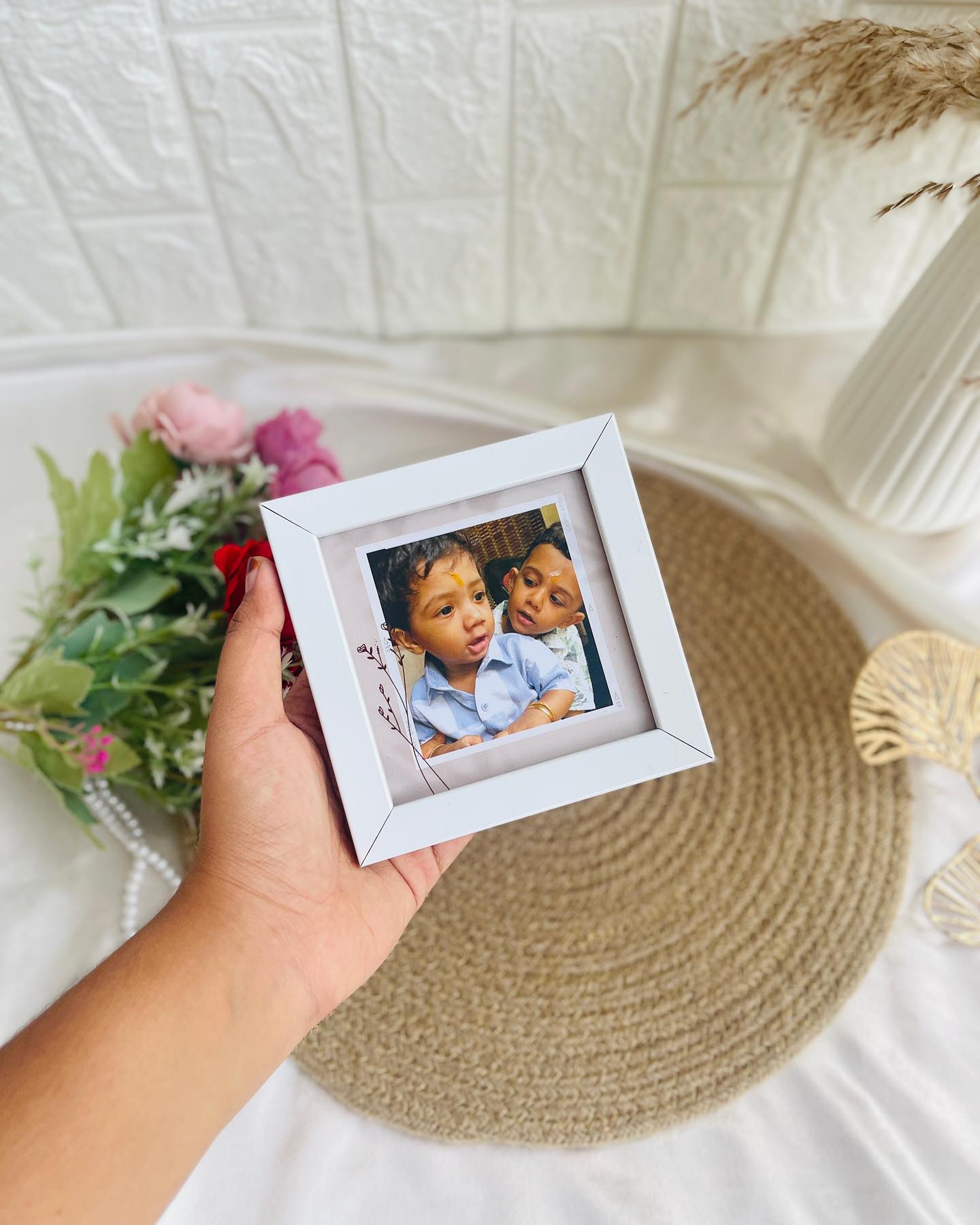 A charming personalized mini photo frame featuring an adorable close-up snapshot.