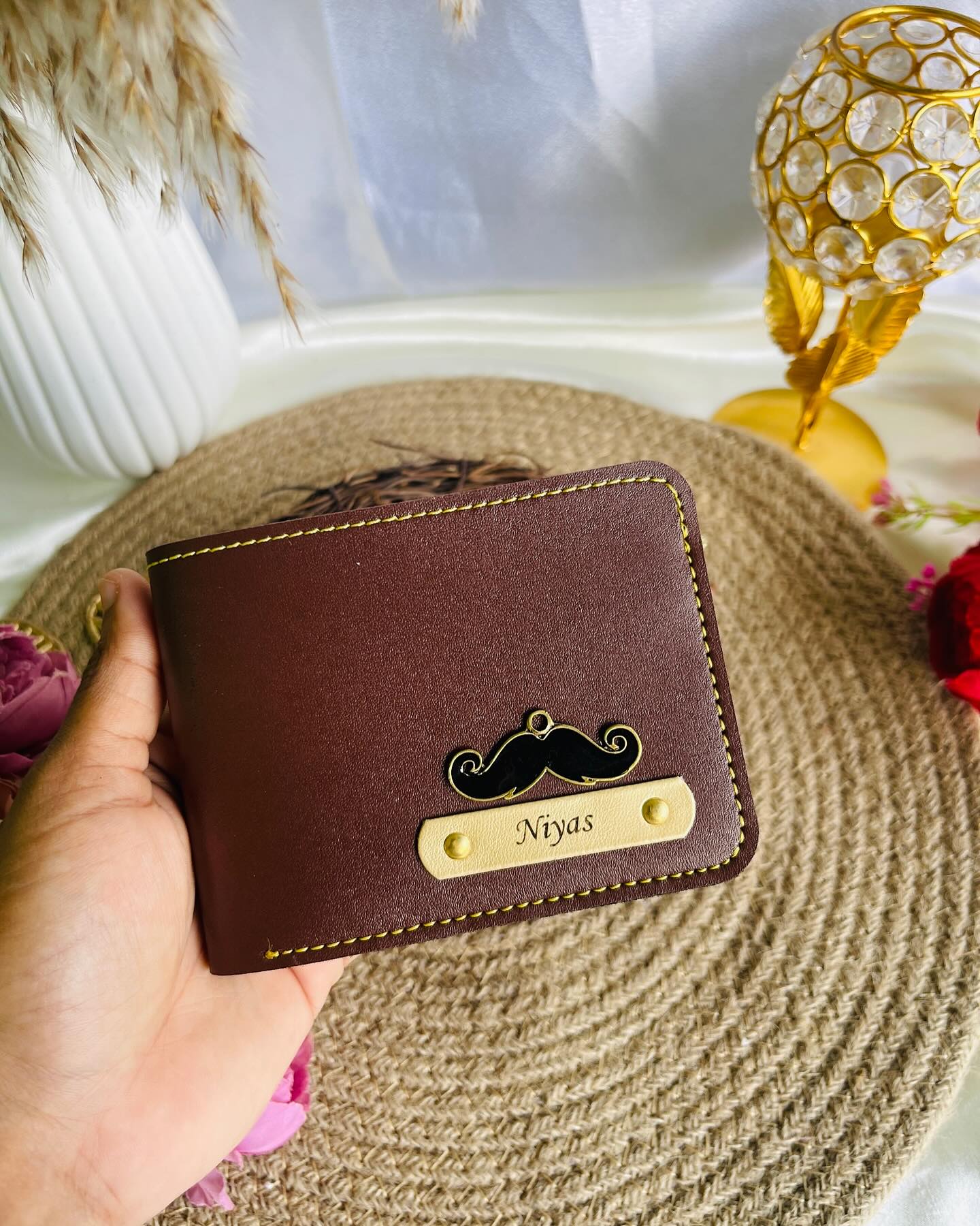 Mustache Charm Personalized Wallet