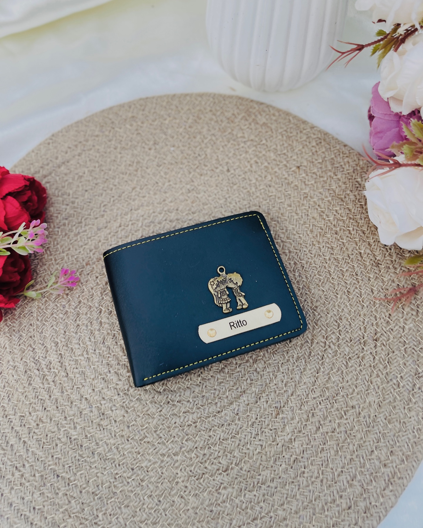 Navy Couple Charm Name Wallet
