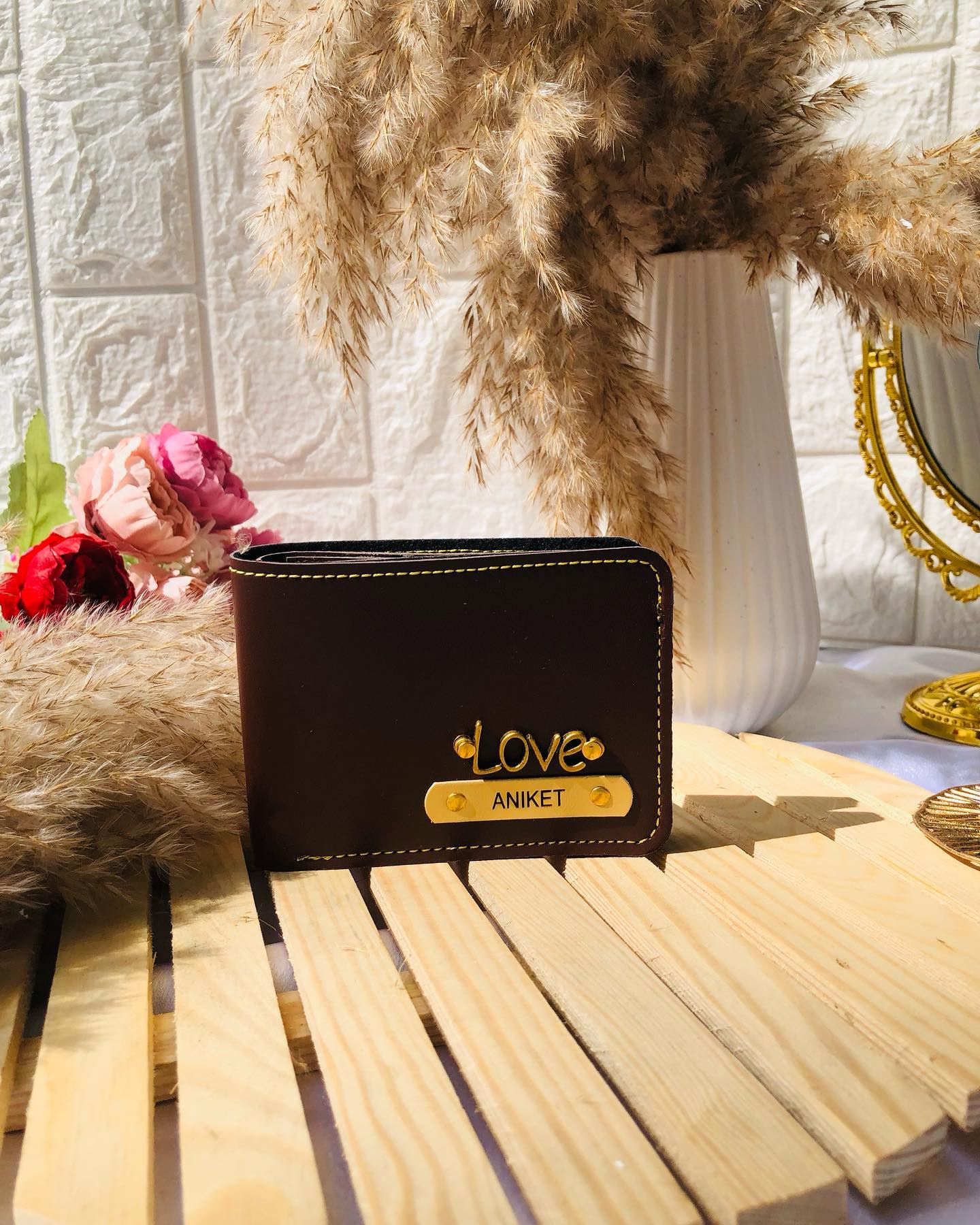 Personalized Leather Wallet with Love Charm