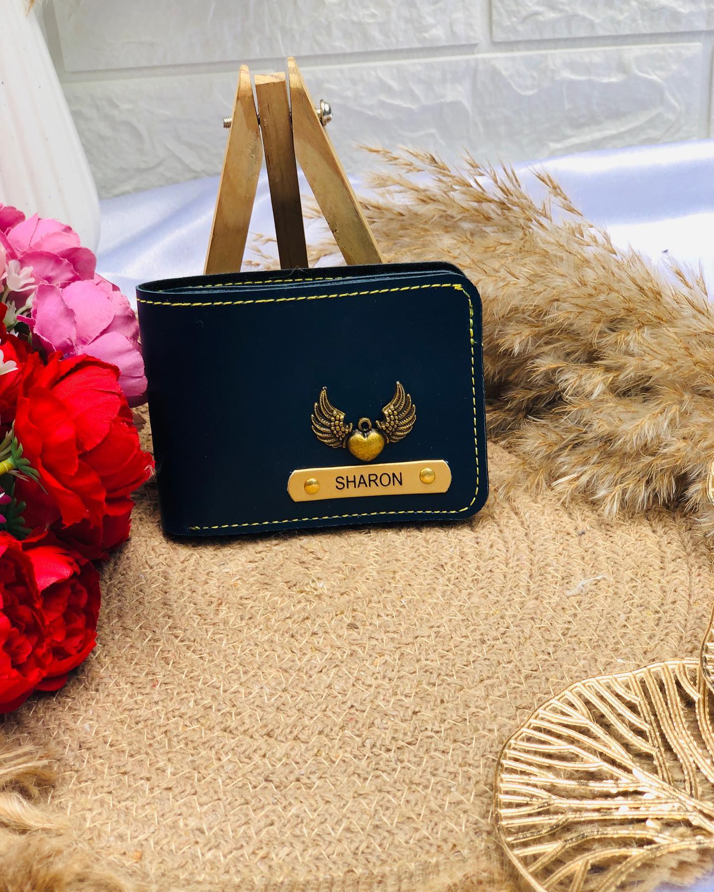 Personalized Navy Leather Wallet