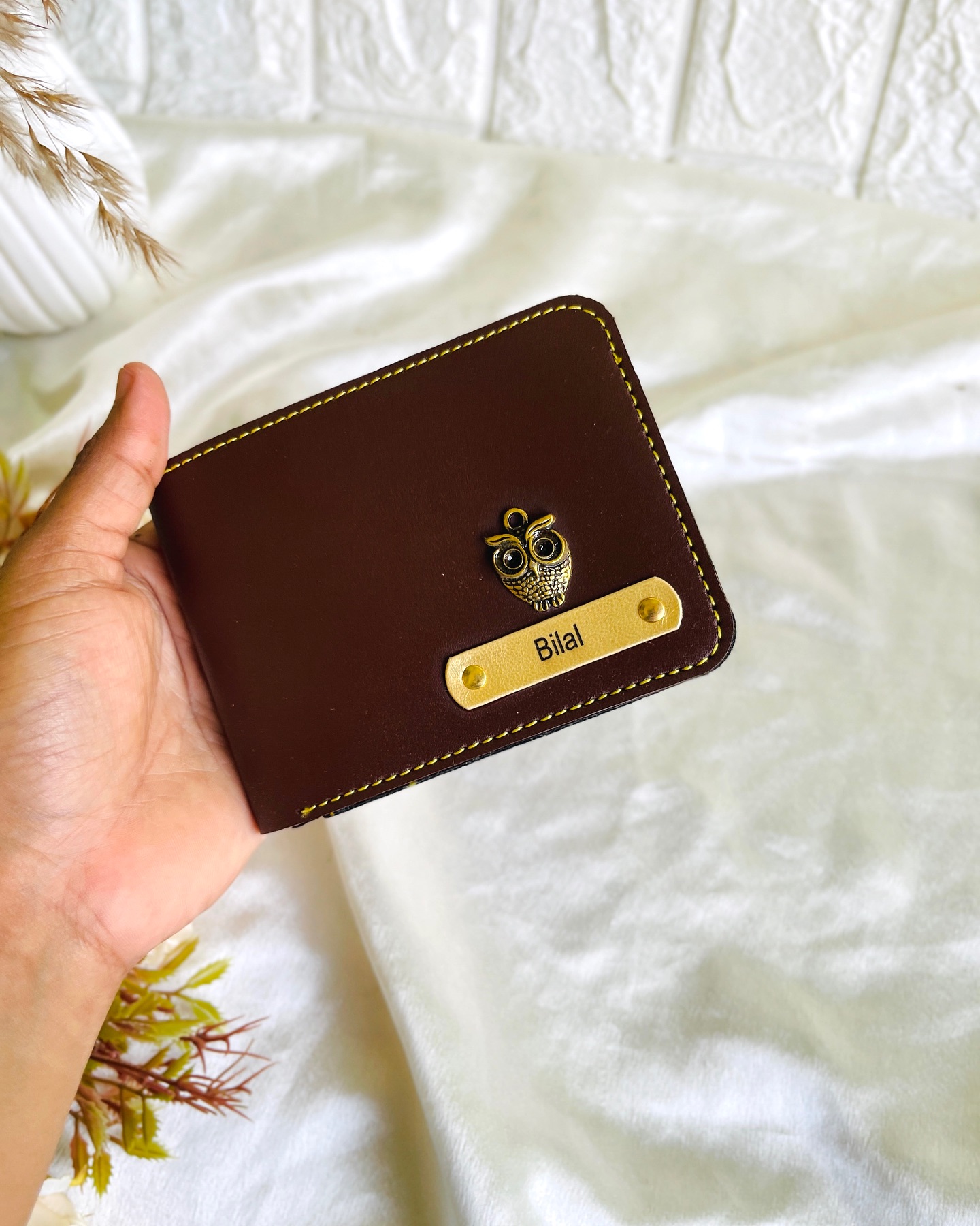 Personalized Owl Charm Leather Wallet