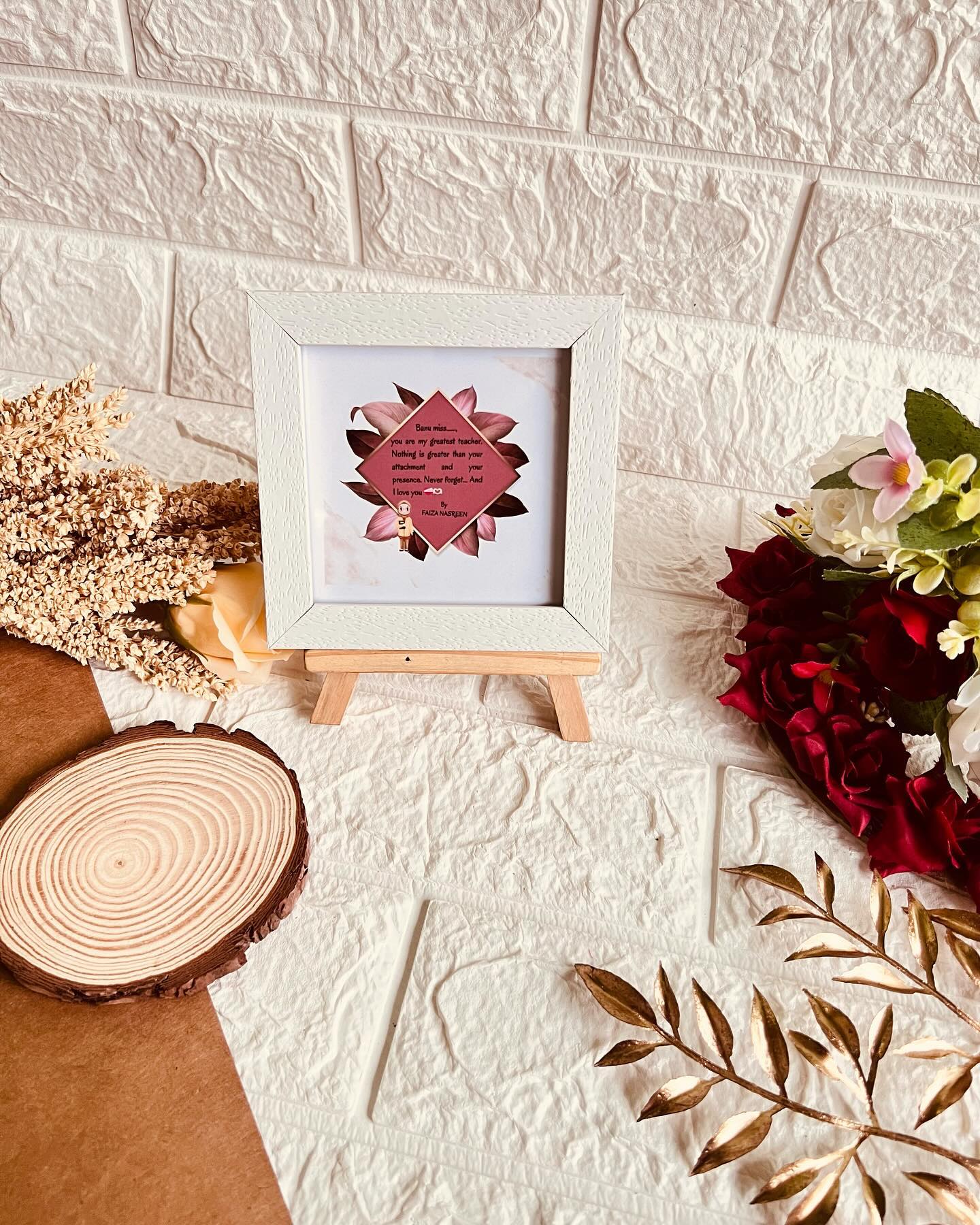 A small easel-standing frame personalized with a heartfelt handwritten-style message and signature.