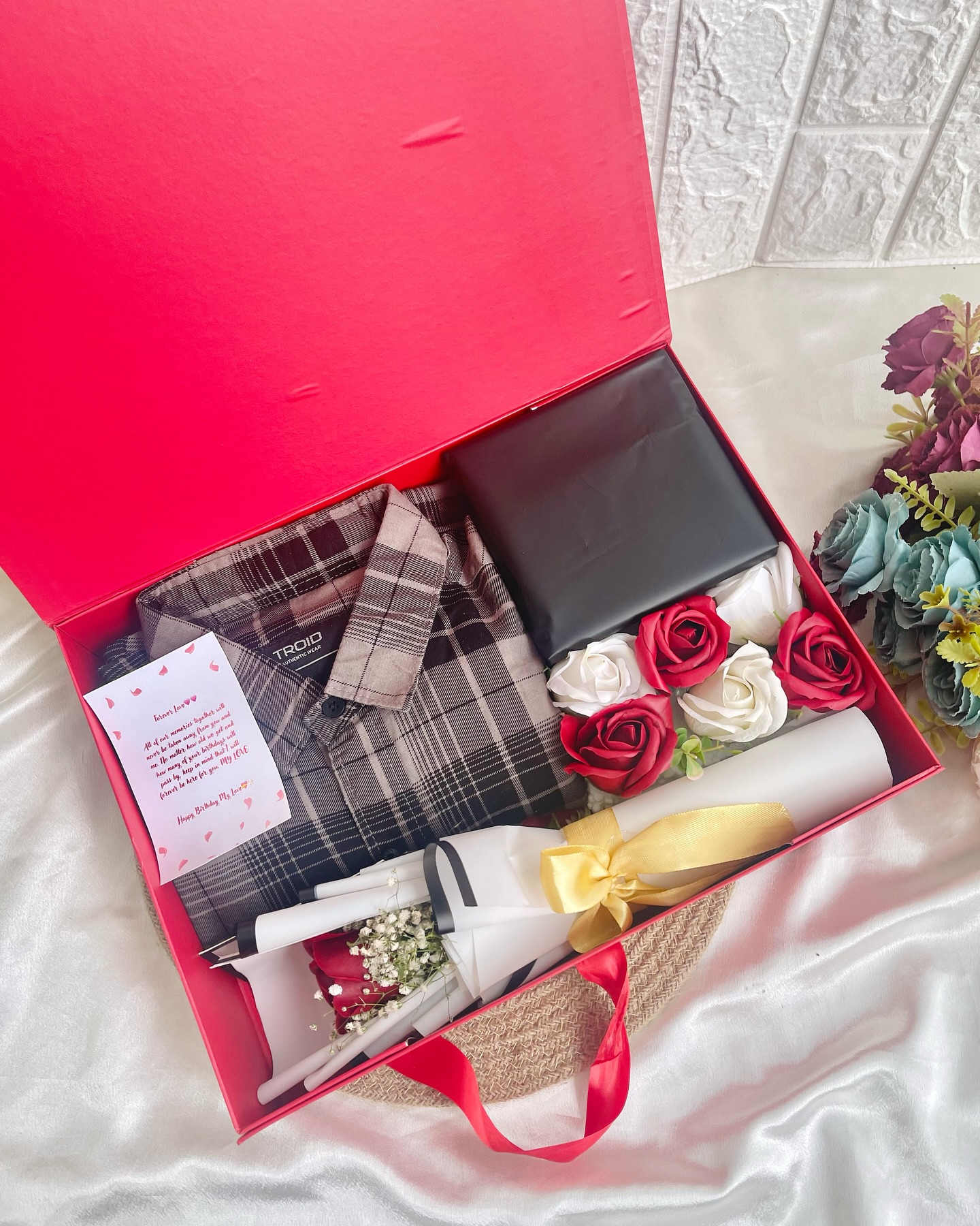 Plaid Shirt & Rose Birthday Box for Him