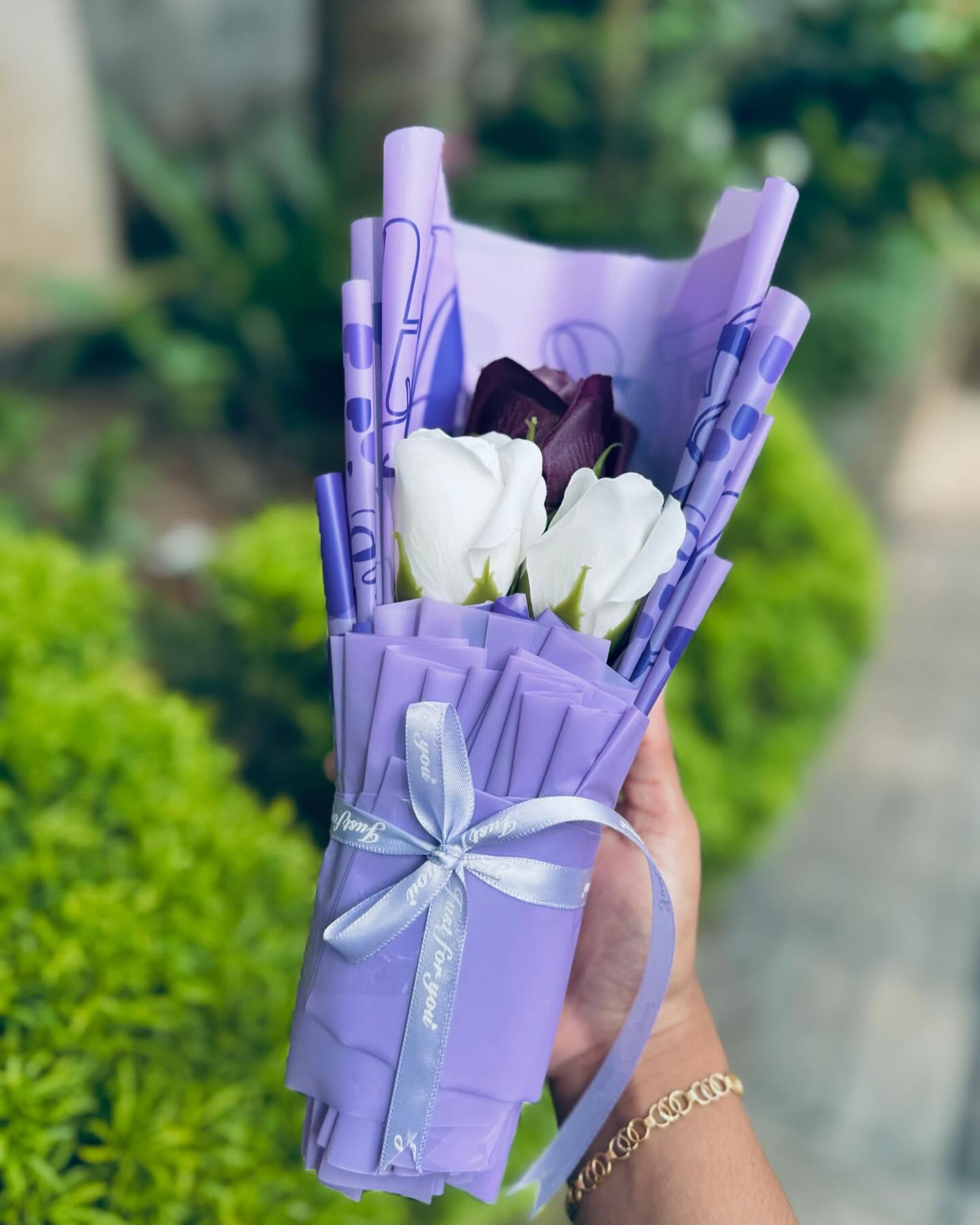 Purple & White Rose Bouquet
