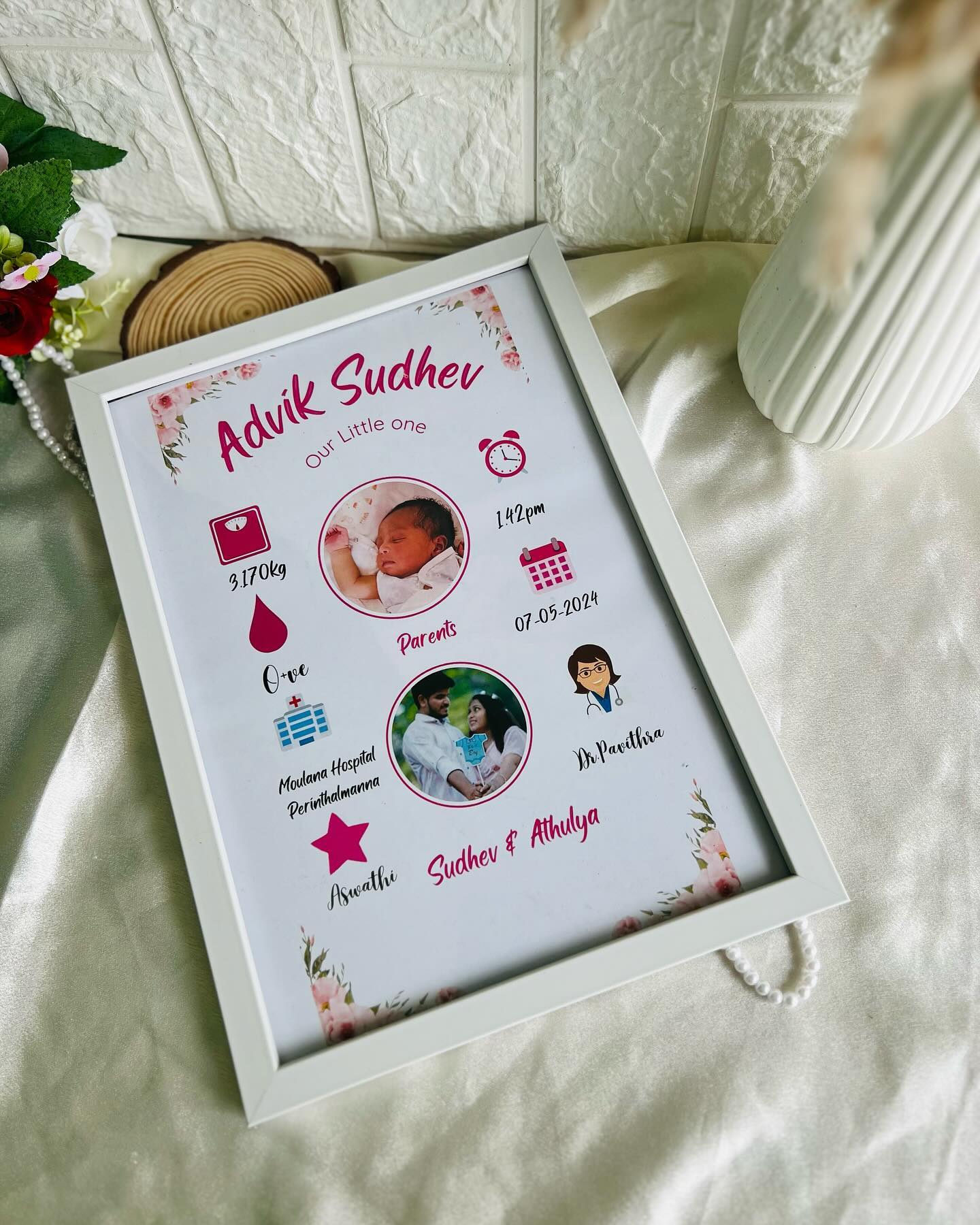 Watercolour Balloon Baby Birth Frame