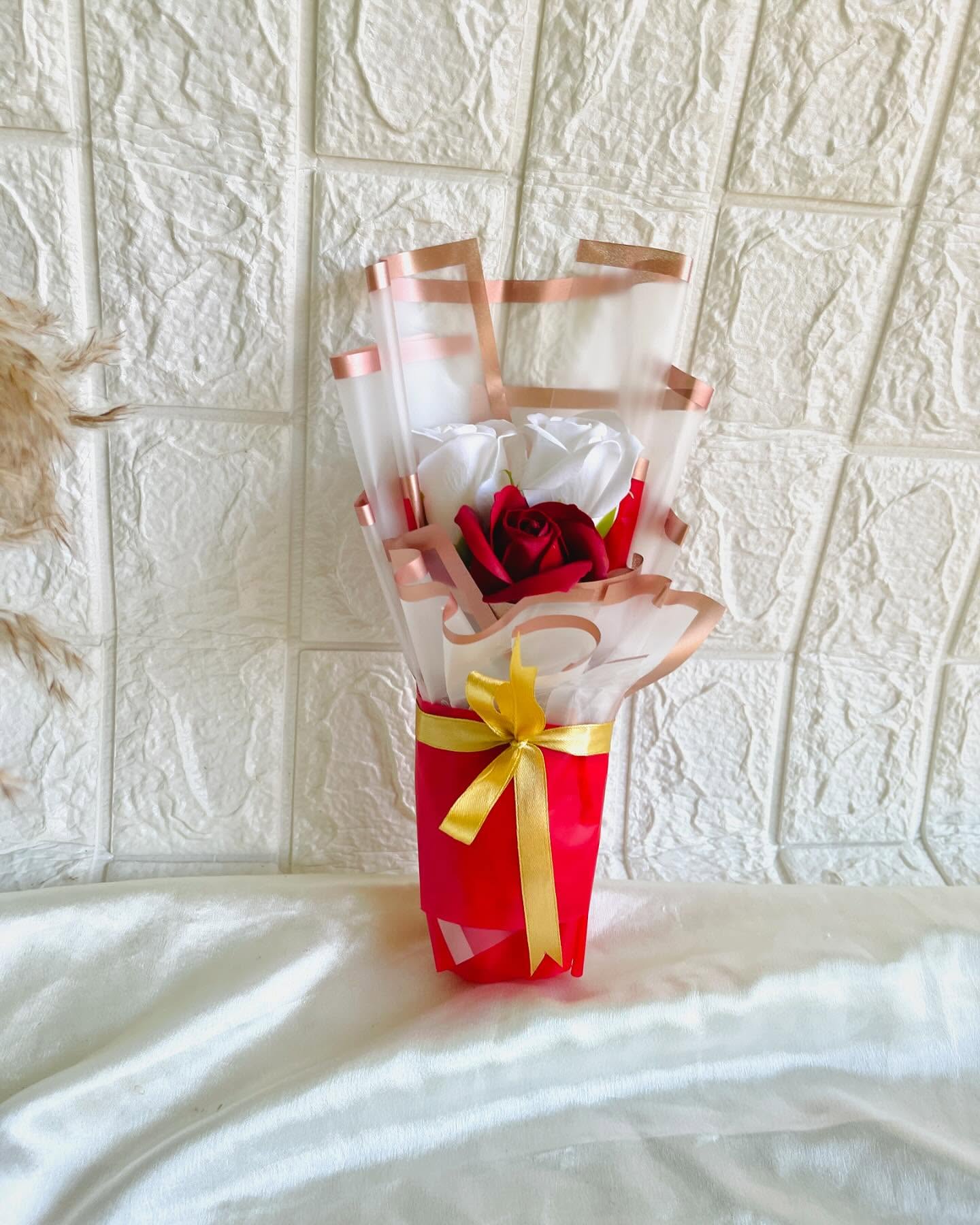White & Red Rose Soap Bouquet